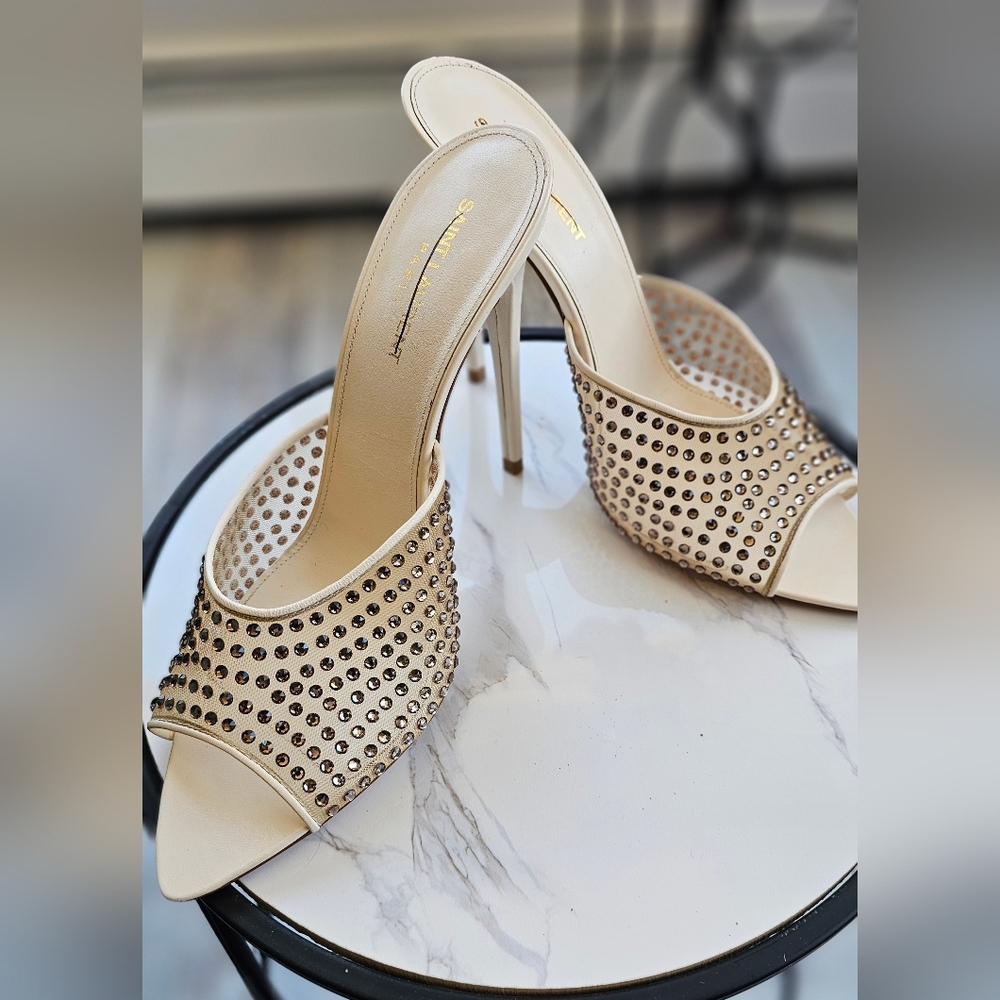 SAINT LAURENT Gippy Crystal Mesh Stiletto Mules Color Nude & Crystal 40 - Picture 10 of 16